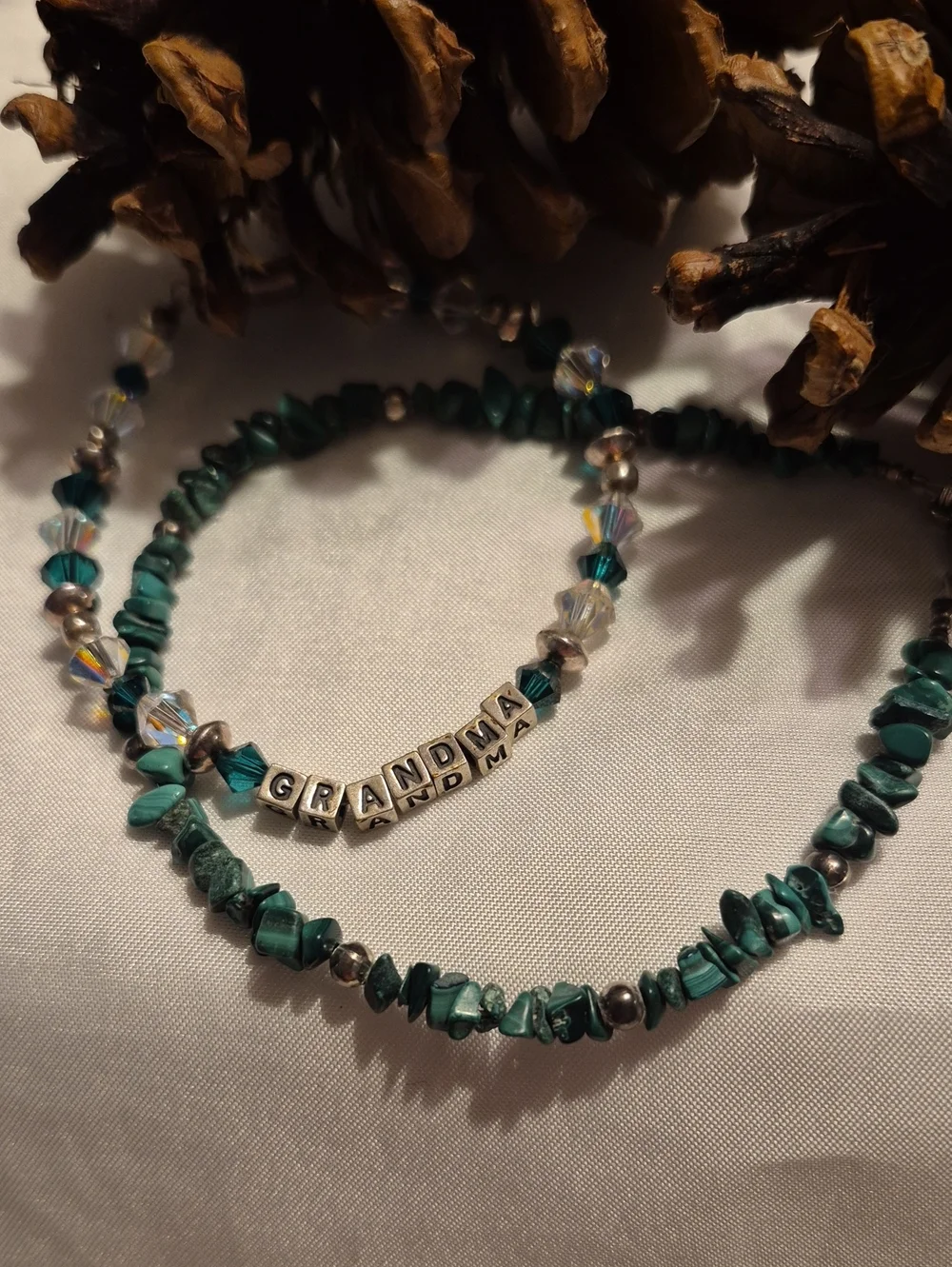 Grandma Beaded Bracelet in Sterling Silver Letters and Swarovski Crystal